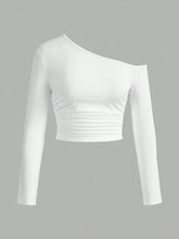 Women's Asymmetric Oblique Shoulder Side Pleated Tee